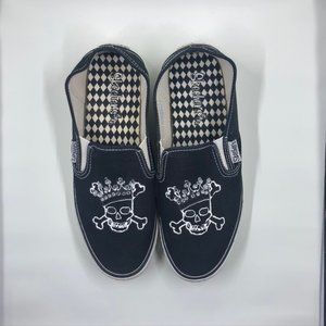 Skechers Cali Sneakers Slip-On Skull & Crossbones with Crown Rhinestones SZ 7.5